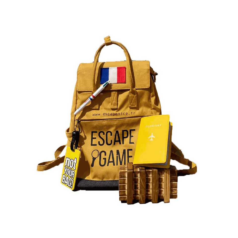Sac de jeu Escape Nice avec les objets de l&rsquo;enqu&ecirc;te