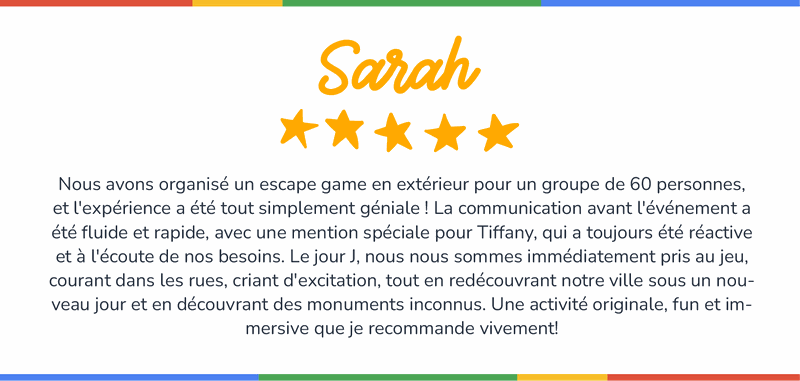 Customer review of an Escape Nice team building event
