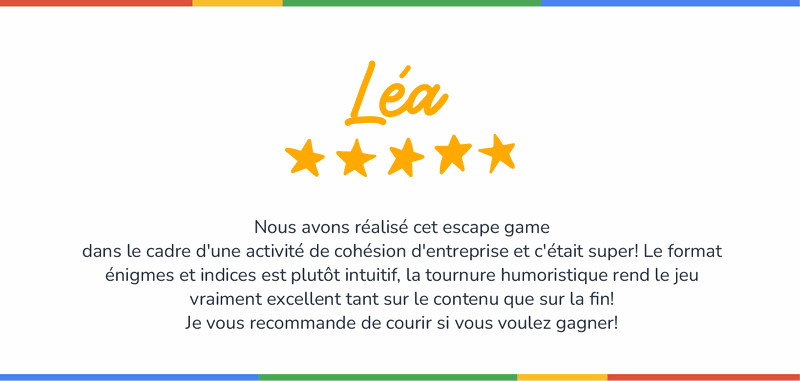 Customer review of an Escape Nice team building event