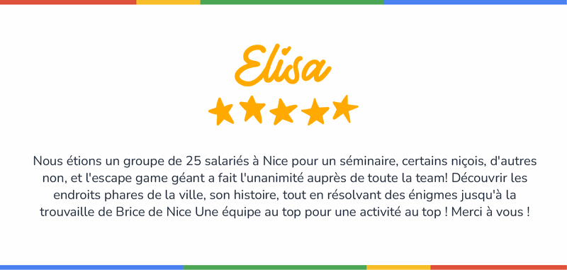 Customer review of an Escape Nice team building event