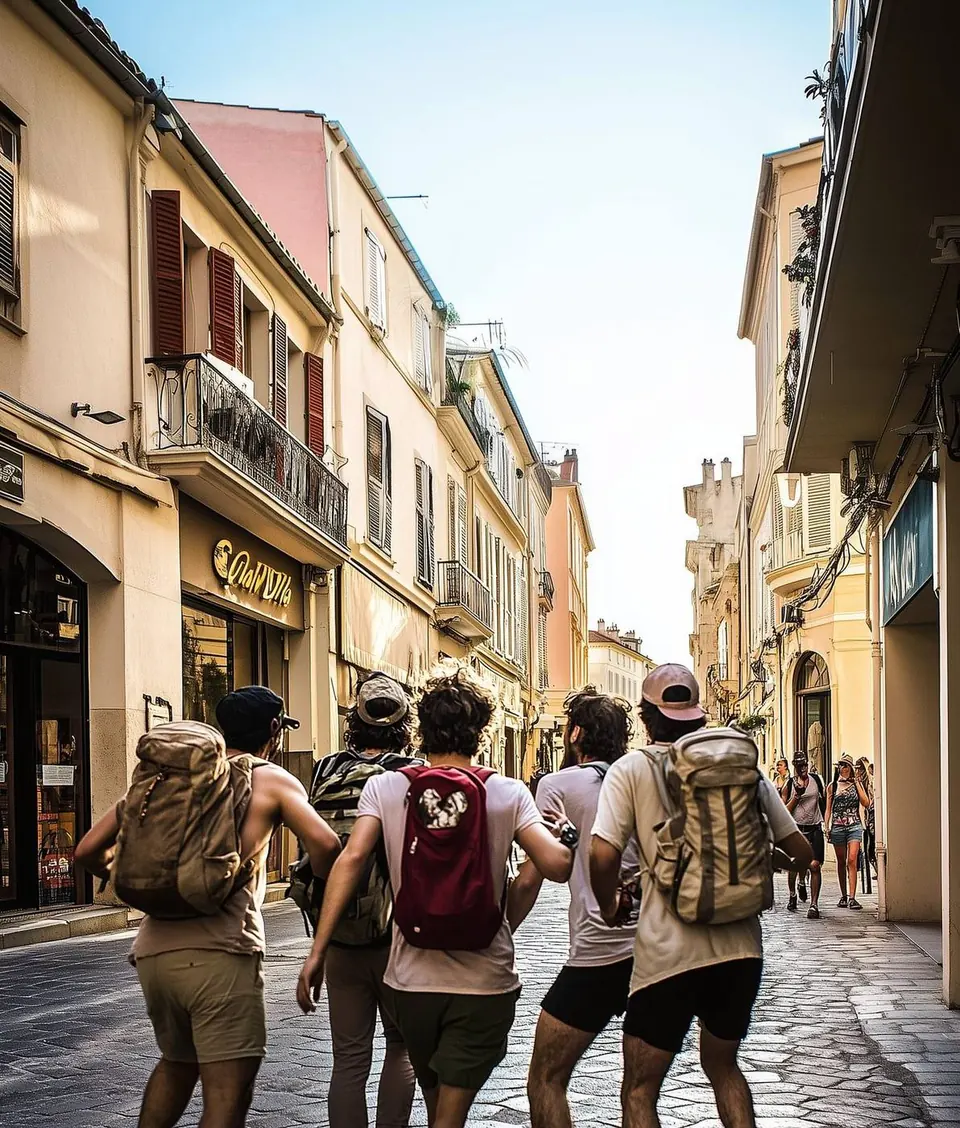 Groupe d&rsquo;amis en EVG dans les rues de Nice