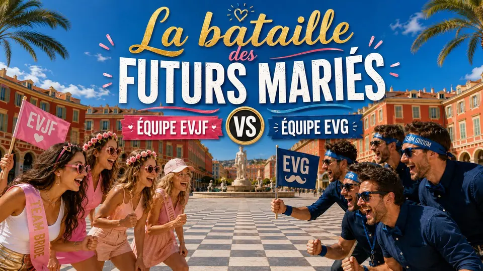 La Bataille des Futurs Mari&eacute;s, hens versus stags in Nice