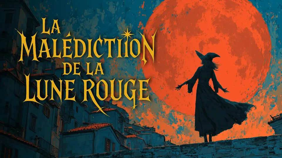 Affiche La Mal&eacute;diction de la Lune Rouge&nbsp;: une lune rouge g&eacute;ante sur les toits du Vieux Nice